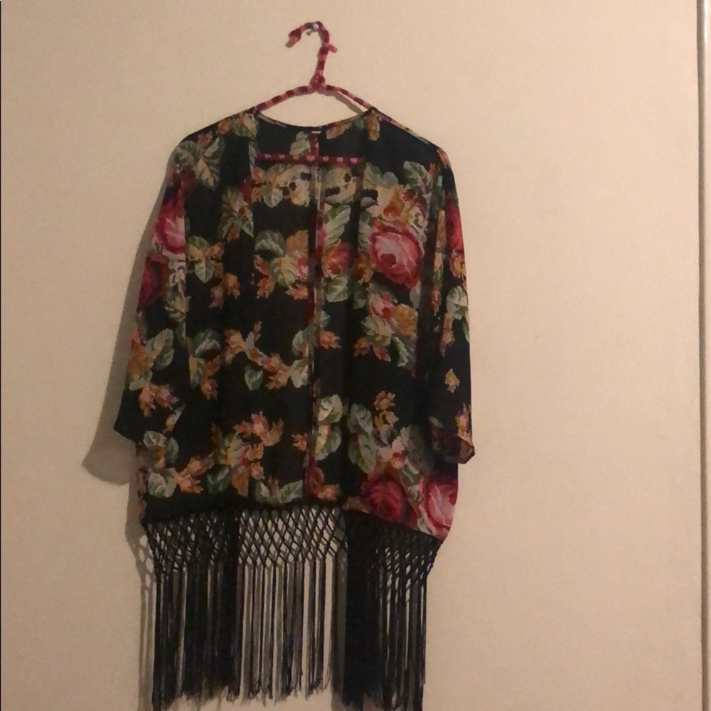 Black kimono with fringe